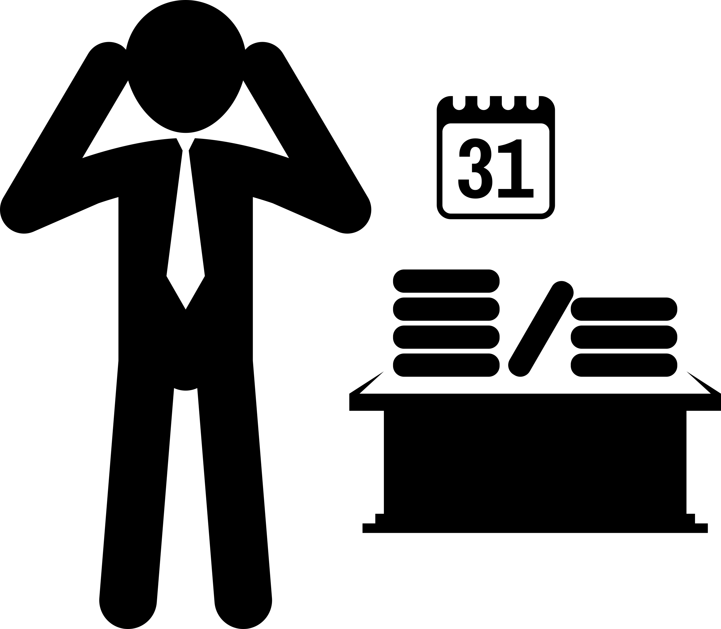 Employee Near Office Table With Calendar And Piles Of Work Stencil Svg Vector Free Vectors